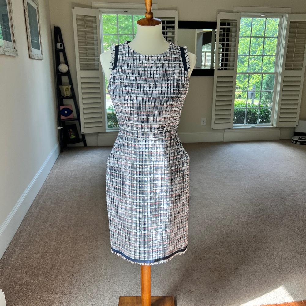 J. Crew Size 4 Blue, White, Red Tweed, Sleeveless, Lined, Back Zip and Hook